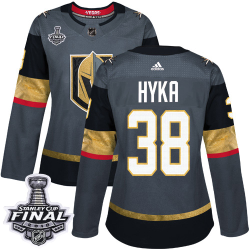 Adidas Golden Knights #38 Tomas Hyka Grey Home Authentic 2018 Stanley Cup Final Women's Stitched NHL Jersey